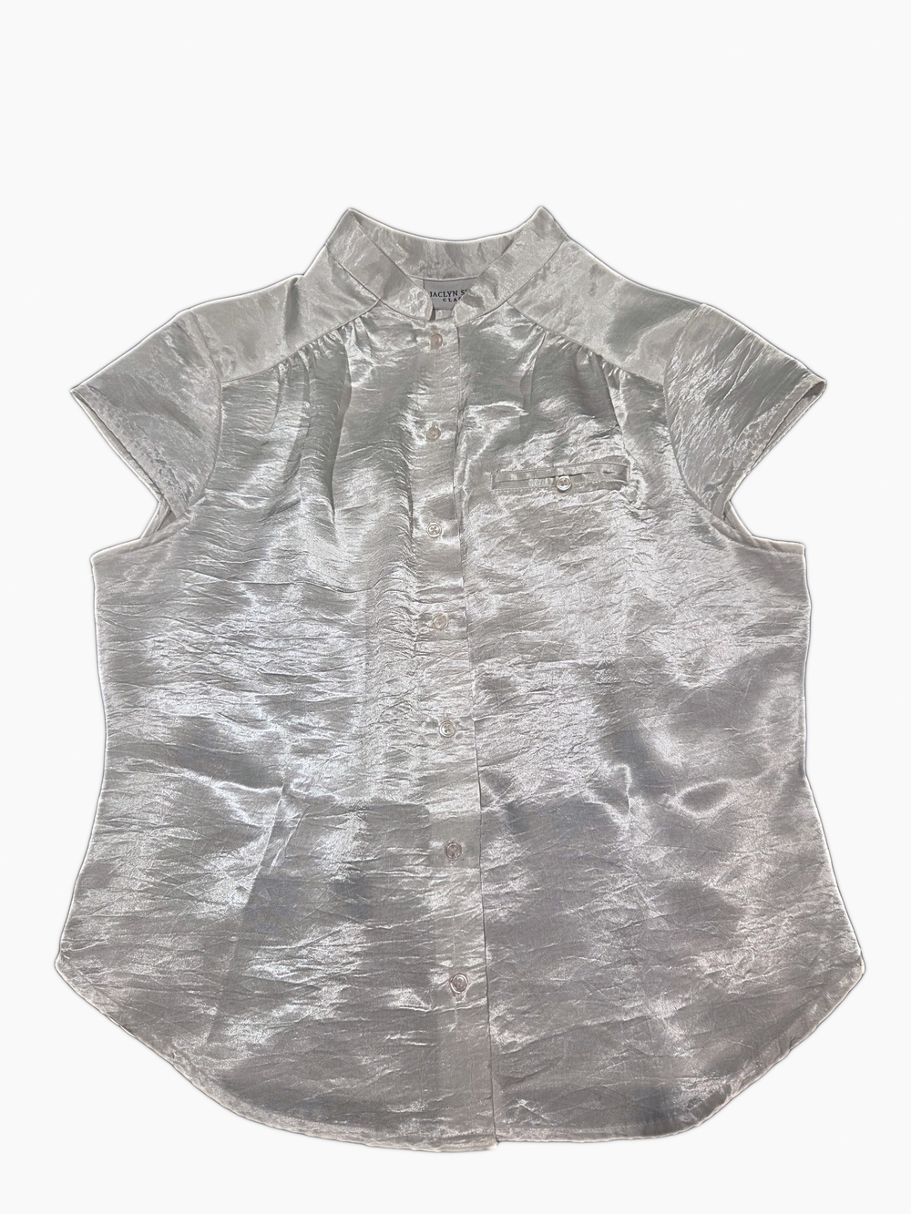 White Shiney Short Sleeve Button Down
